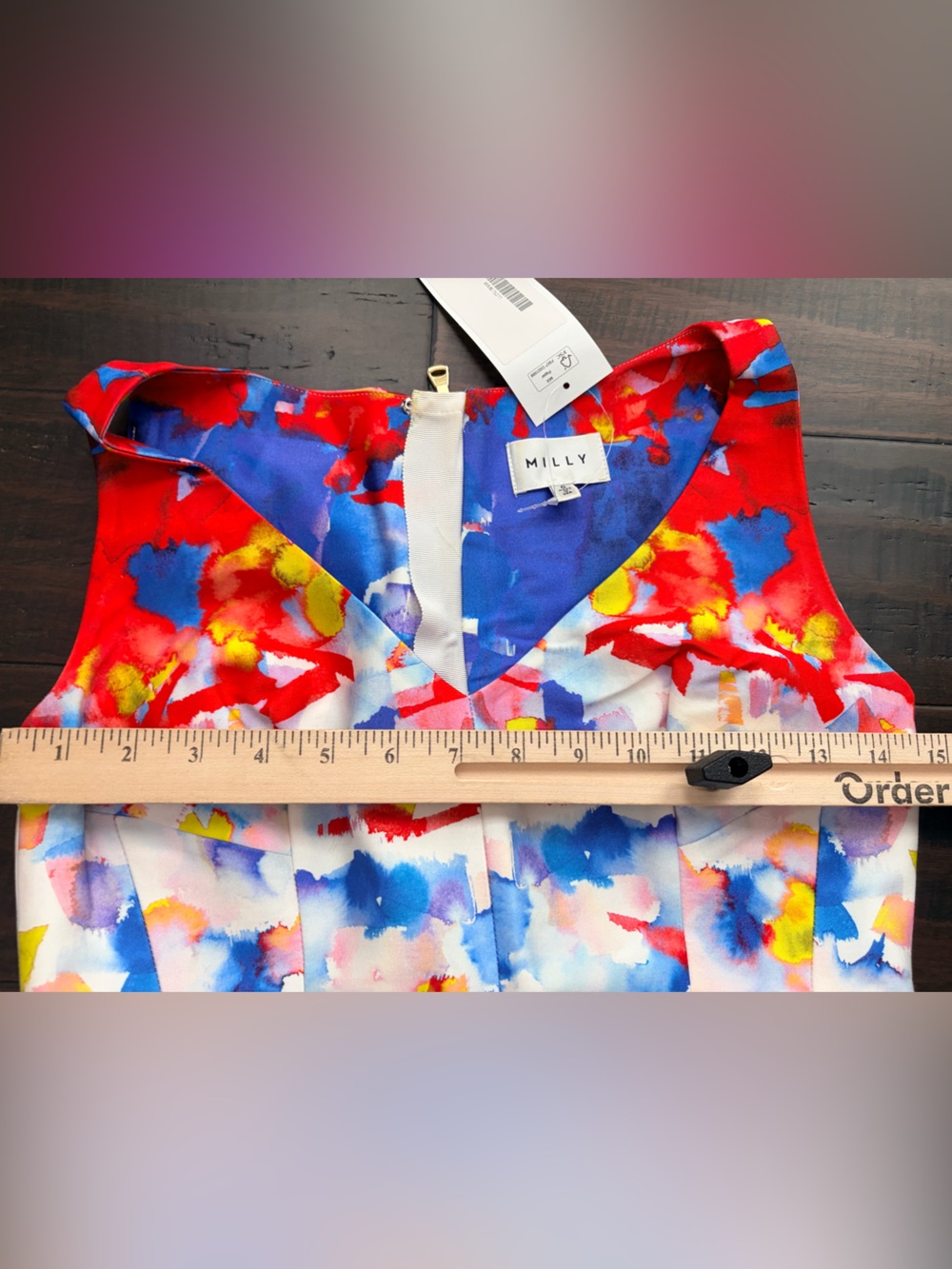 Milly Floral Print Sheath Dress Multicolor V-neck Sleeveless Watercolor - Picture 4 of 6